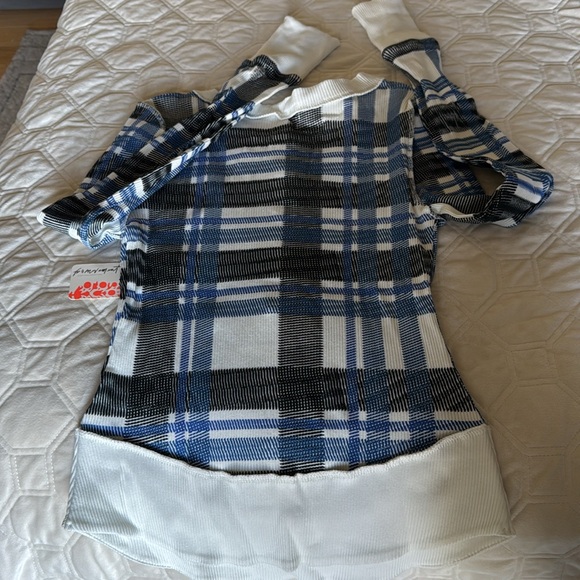 FREE PEOPLE Movement LS Medium NWT Blue with abstract plaid - Picture 2 of 7